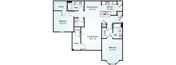2 Bedroom 2 Bathroom Floor Plan