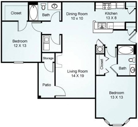 2 Bedroom 2 Bathroom Floor Plan