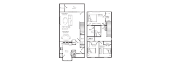 a floor plan of a two story house with two bedrooms and two bathrooms
