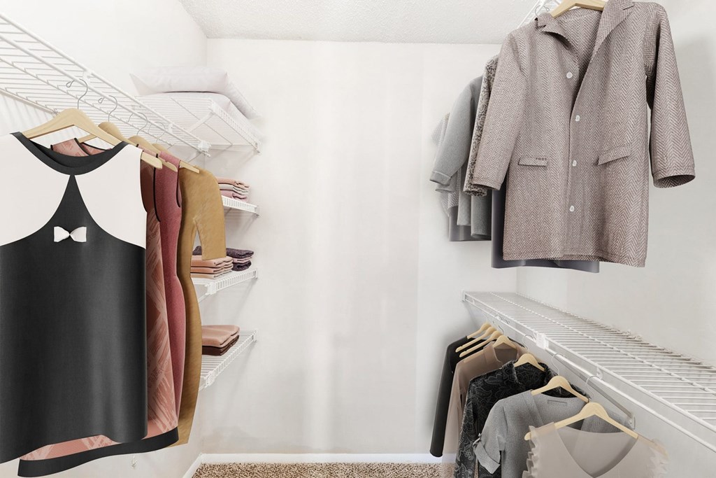 Closet With Clothes at Southpark Commons Apartment Homes, Charlotte, 28210