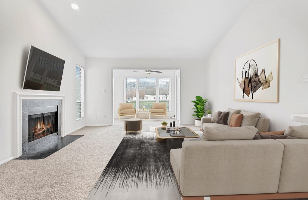 Living Room With TV And Fireplace at Southpark Commons Apartment Homes, Charlotte
