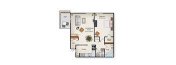 one bedroom one bathroom floorplan