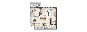 two bedroom one bathroom floorplan