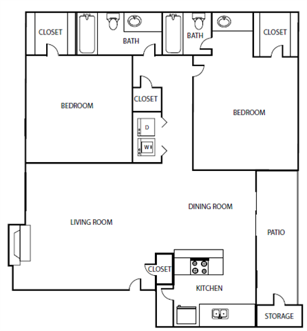 Two Bedroom Two Bathroom Floor Plan 1,004 Square Feet
