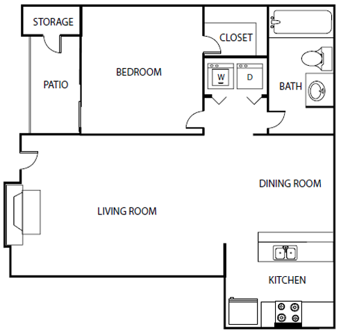 One Bedroom One Bathroom Floor Plan