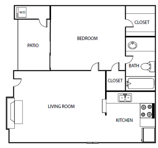 One Bedroom One Bathroom Floor Plan 508 Square Feet