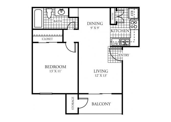 One Bedroom One Bathroom 607 Square Feet