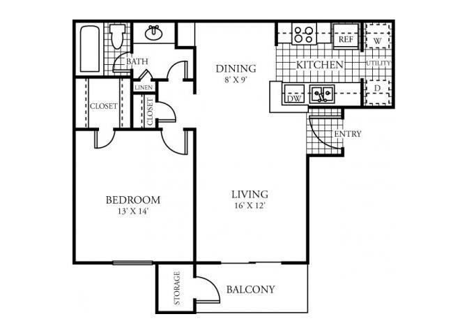 One Bedroom One Bathroom Floor Plan 718 Square Feet