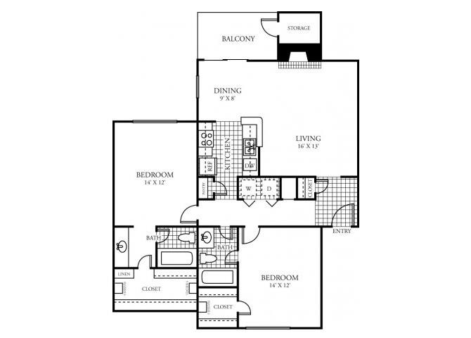 Two Bedroom Two Bathroom Floor Plan 1,092 Square Feet