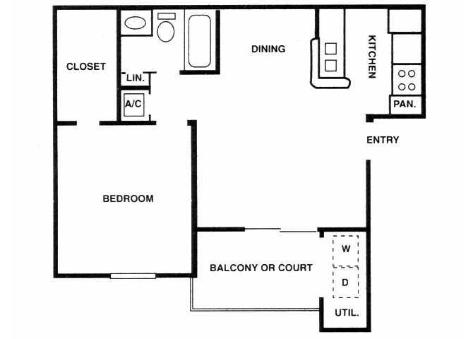 A1 Floor Plan 1 Bedroom 1 Bath