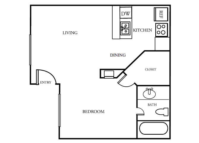 One Bedroom One Bathroom Floor Plan 408 Square Feet