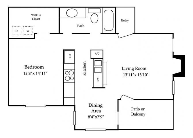 One Bedroom One Bathroom Floor Plan 683 Square Feet