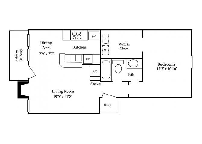 One Bedroom One Bathroom Floor Plan 683 Square Feet