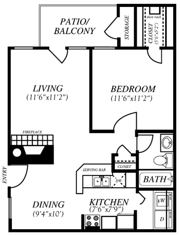 A1 Floor Plan 1 Bedroom 1 Bath