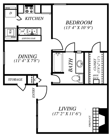 Summers Crossing | A2 Floor Plan 1 Bedroom 1 Bath