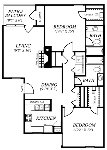 Summers Crossing |B2 Floor Plan 2 Bedroom 2 Bath