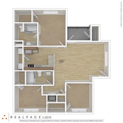 Three Bed Two Bath Floor Plan at Las Villas De Leon Apartments, Texas, 78227