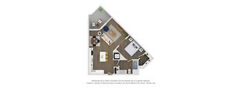 A floor plan of a house with a kitchen, living room, and two bedrooms.
