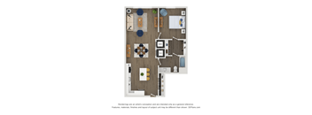 A floor plan of a house with a kitchen, living room, dining room, and bathroom.