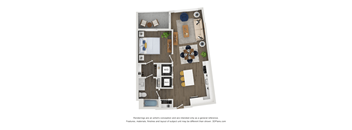 A floor plan of a house with a kitchen, living room, dining room, and bathroom.