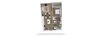 A floor plan of a house with a kitchen, living room, dining room, and two bedrooms.