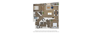 A floor plan of a house with a kitchen, living room, and two bedrooms.