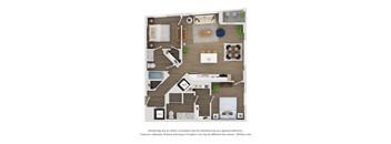 A floor plan of a house with labeled rooms and furniture.