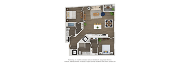 A floor plan of a house with a kitchen, living room, and two bedrooms.