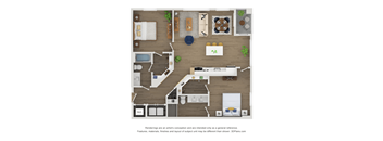 A floor plan of a house with a kitchen, living room, and two bedrooms.