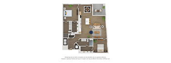 A floor plan of a house with a kitchen, living room, dining room, and bathroom.