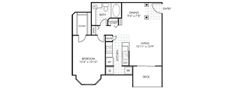 One Bedroom One Bathroom Floorplan 709