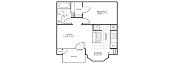 One Bedroom One Bathroom Floorplan 621