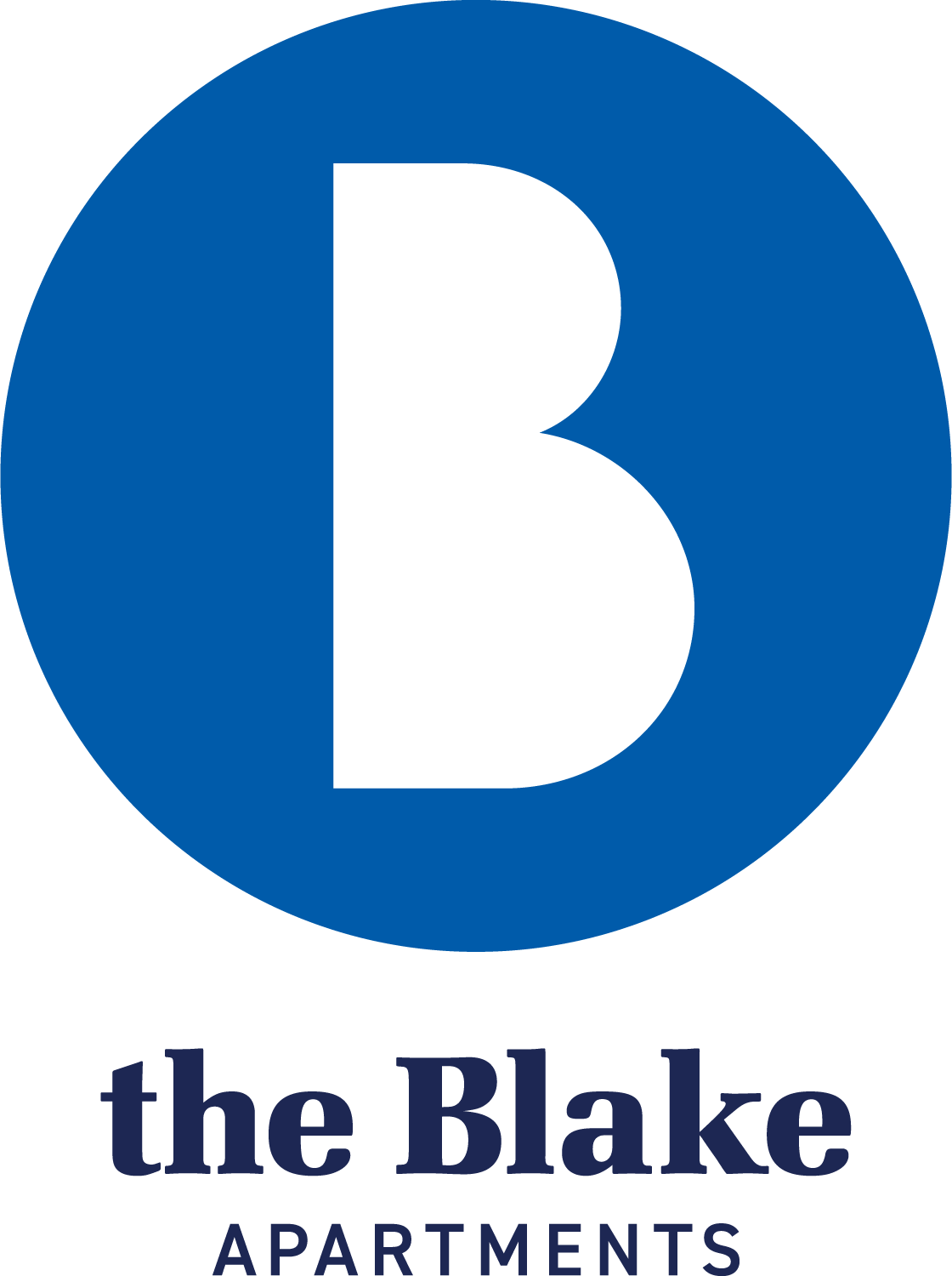 A blue letter B on a green background with the words "the Blake Apartments" below it.