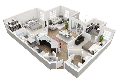 2 bedroom 2 bathroom floorplan 1224SF