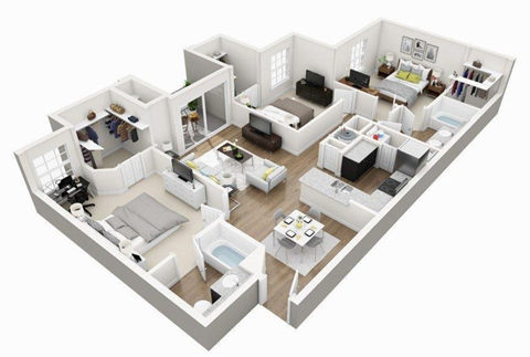 3 bedroom 2 bathroom floorplan 1370SF