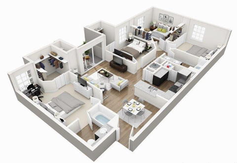 4 bedroom 2 bathroom floorplan 1503SF