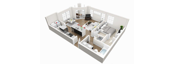 1 bedroom 1 bathroom floorplan 790SF