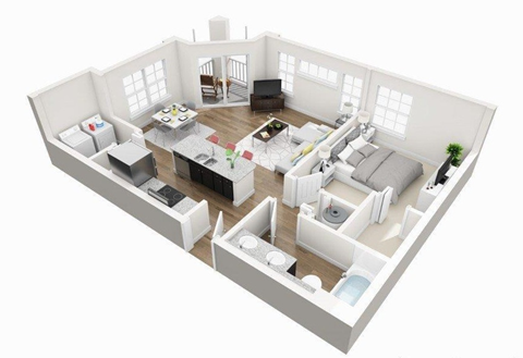 1 bedroom 1 bathroom floorplan 790SF