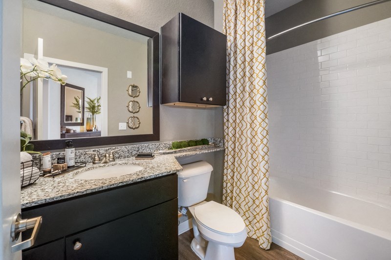 a bathroom with a white toilet and a sink and a bath tub