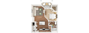 1 bedroom 1 bathroom floorplan 644sf