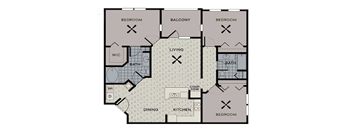 three bedroom two bathroom apartment floorplan