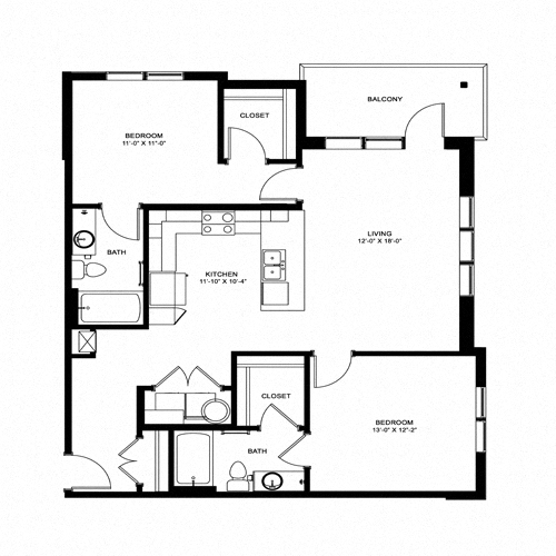B2 - 1100 sqft floor plan
