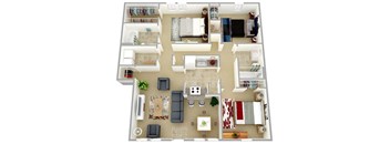 Three Bedroom Two Bath 1156 Square Feet Floor Plan at Ocean Gate Apartments, Virginia Beach, Virginia