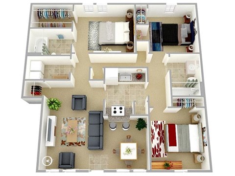 Three Bedroom Two Bath 1156 Square Feet Floor Plan at Ocean Gate Apartments, Virginia Beach, Virginia