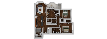 Floor plan 3 bed 2 bath A at Ethan Pointe Apartments, Greensboro, North Carolina