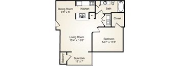 Westport sunroom 1b1b floor plan
