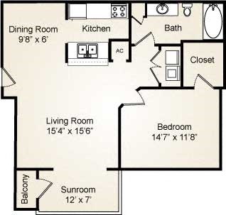 Westport sunroom 1b1b floor plan