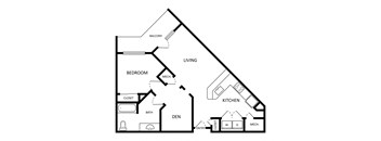 1b 1b with den 834 sqft