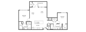 Two Bedroom Two Bathroom Floorplan 1163