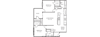 Redwood two bedroom floorplan at Woodland Park Apartment Homes, Greensboro, 27455